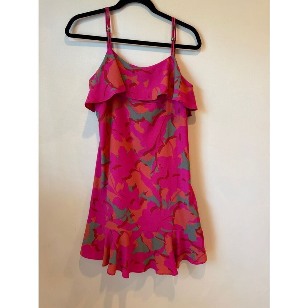 Bright Fuchsia Floral Ruffle Slip Dress
